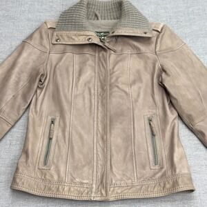 Eddie Bauer Genuine Lamb Leather Jacket Knit Collar Zipper Closure Size‎ M